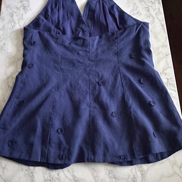 Maeve Navy Linen Blend Floral Detail Halter Vest Top Women's Size Large NEW - Picture 7 of 9